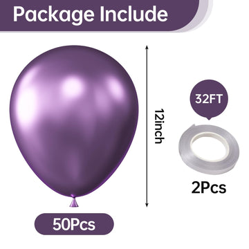 Kalor 12 Inch Metallic Purple Balloons, 50 Pcs Latex Helium Metallic Balloons For Kid'S Birthday Party, Baby Shower, Wedding, Graduate Party Decorations