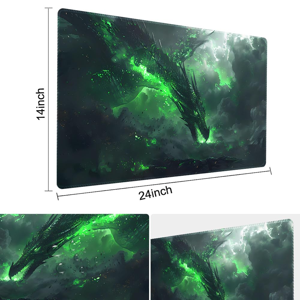 SIXTORE enhanced Board Game 24x14in TCG Playmat Compatible for OCG CCG RPG MTG Play Mats Mousepad Desk Mat (040322-Green Dragon)
