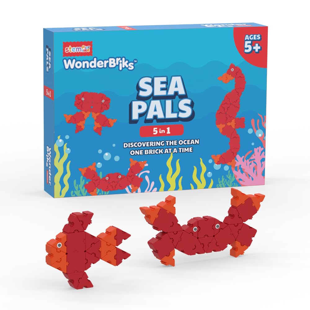 Stemplay Labs Wonderbriks Sea Pals  Build 5 Sea Animals (Ages 5+, 5 In 1) | Ocean Lovers | Blocks  Early Learning  Screen Fre