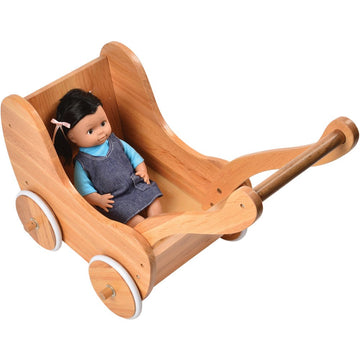 Constructive Playthings Wooden Doll Buggy With Rubber Edged Wooden Wheels, Ages 3 Years And Up
