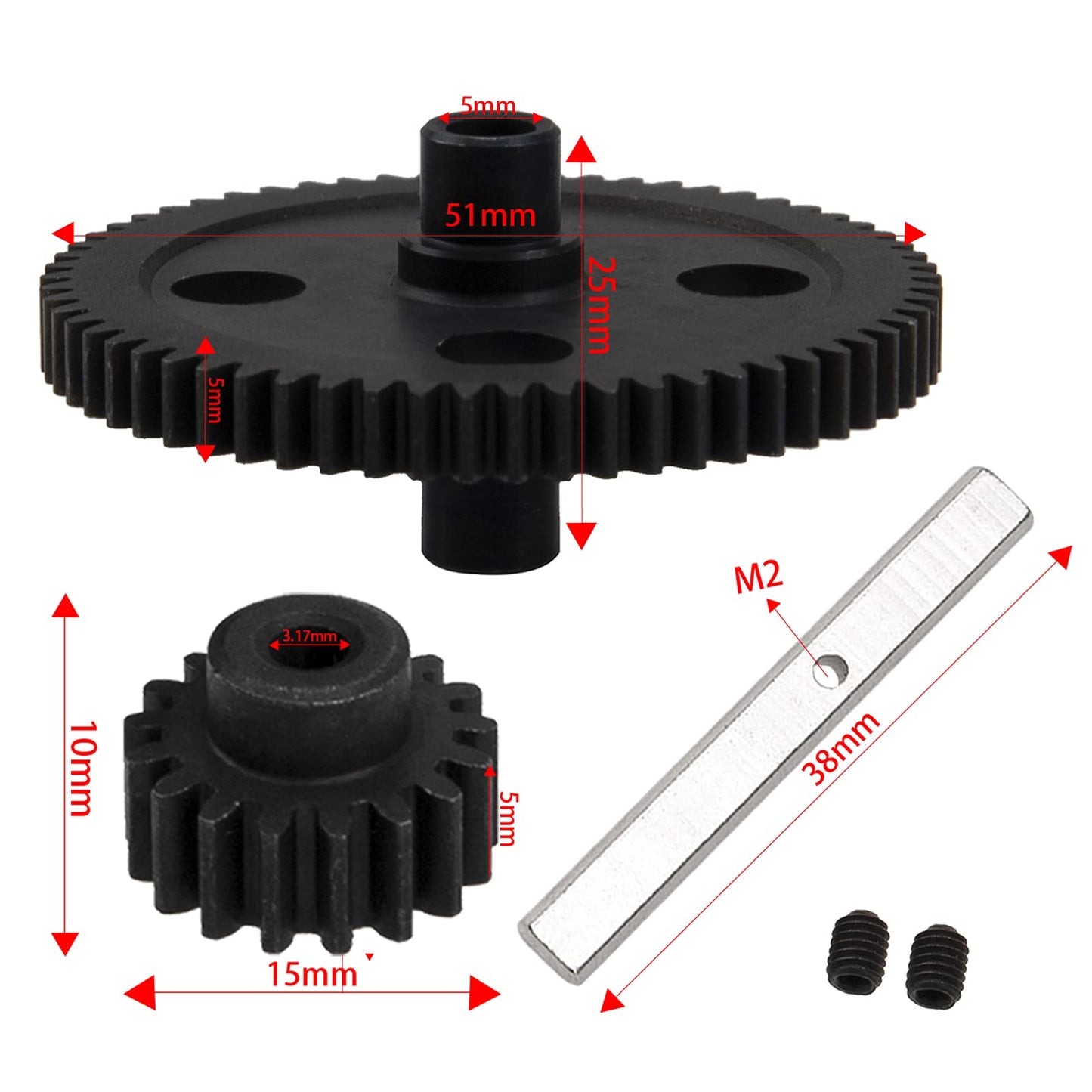 ShareGoo Metal Spur Diff Differential Main Gear 62T & 17T Pinion Motor Gear Center Reduction Compatible with WLtoys 12428 12423