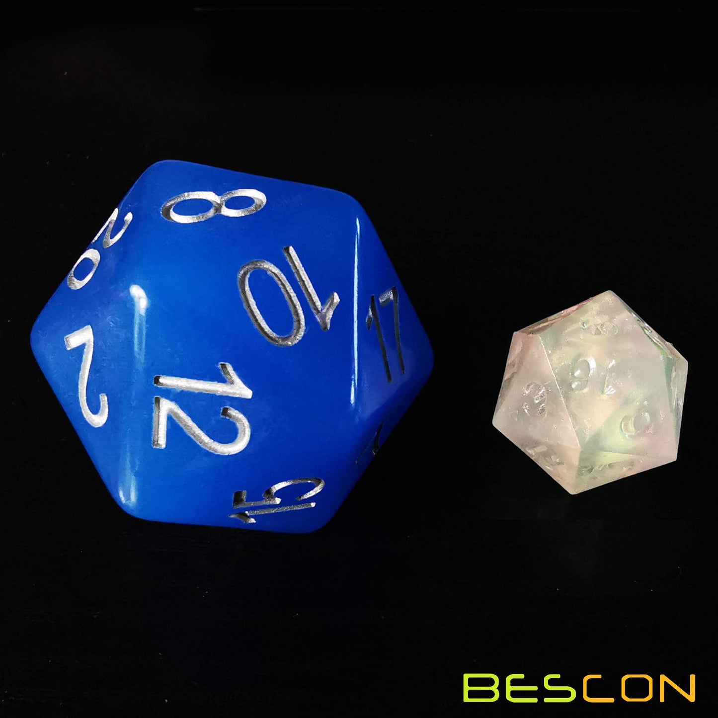 Bescon Jumbo Glowing D20 38Mm, Big Size 20 Sides Dice Blue Glow In Dark, Big 20 Faces Cube 1.5 Inch