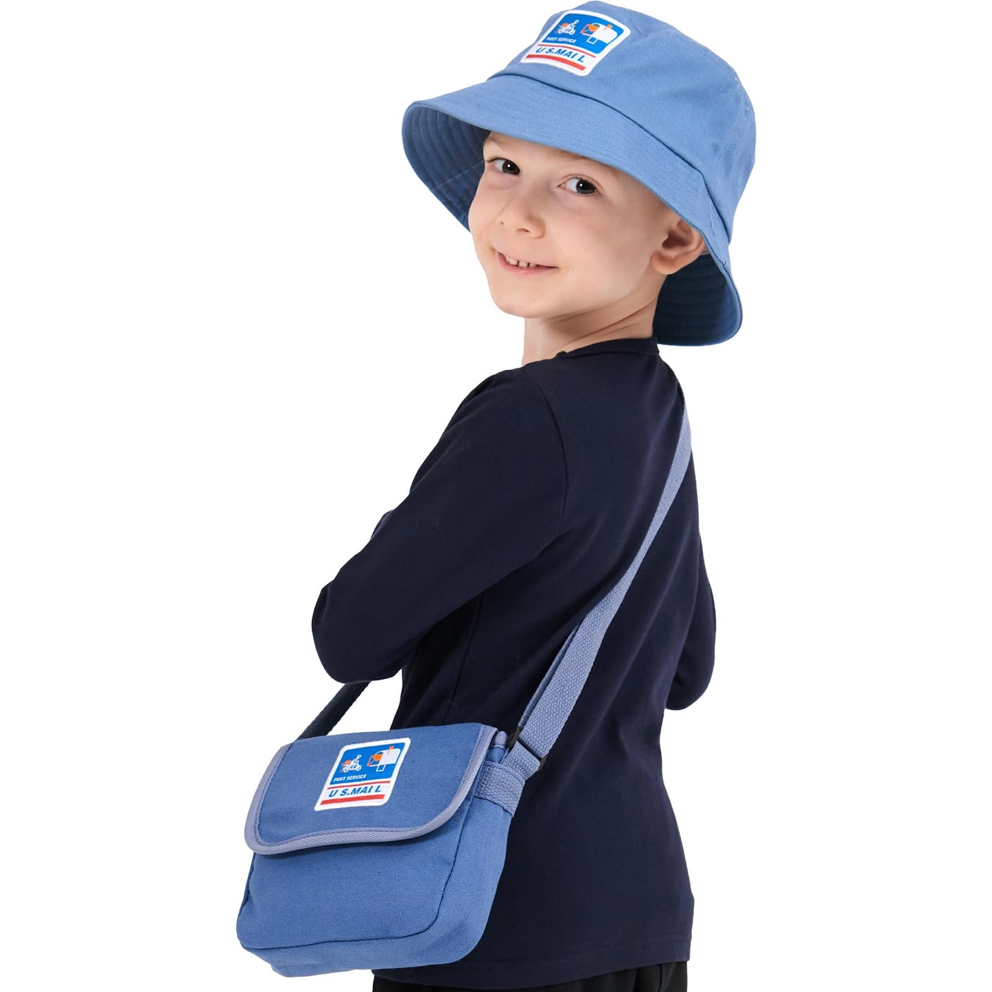 CINKCO Mailman Costume Bucket Hat+Postman Bag (2 in 1) Postman Dress Up for Kids