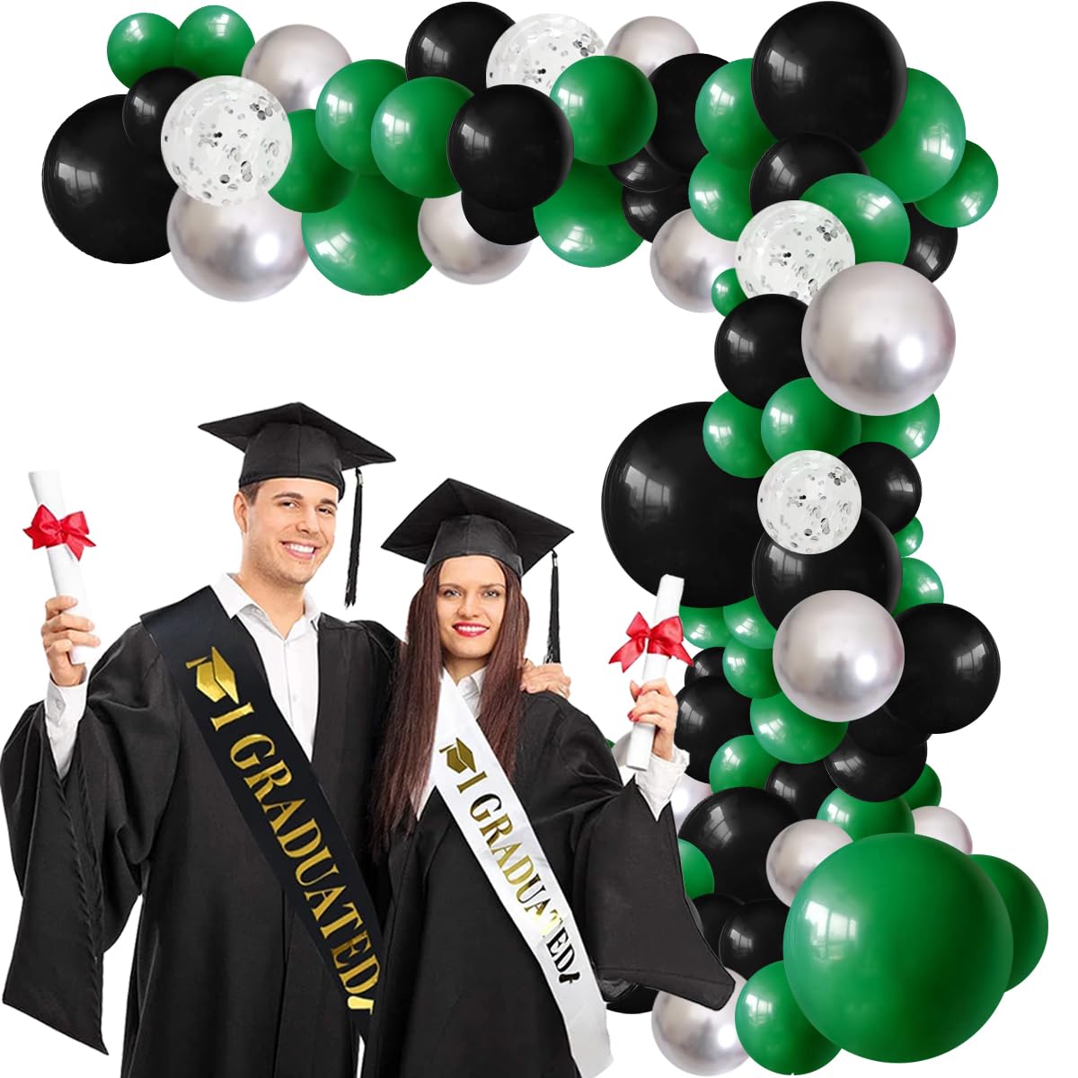 Cunnikku Balloon Garland Arch Kit - 122PCS Black Dark Green Silver Rubber Balloons for Jungle Birthday Baby Shower Graduation Party