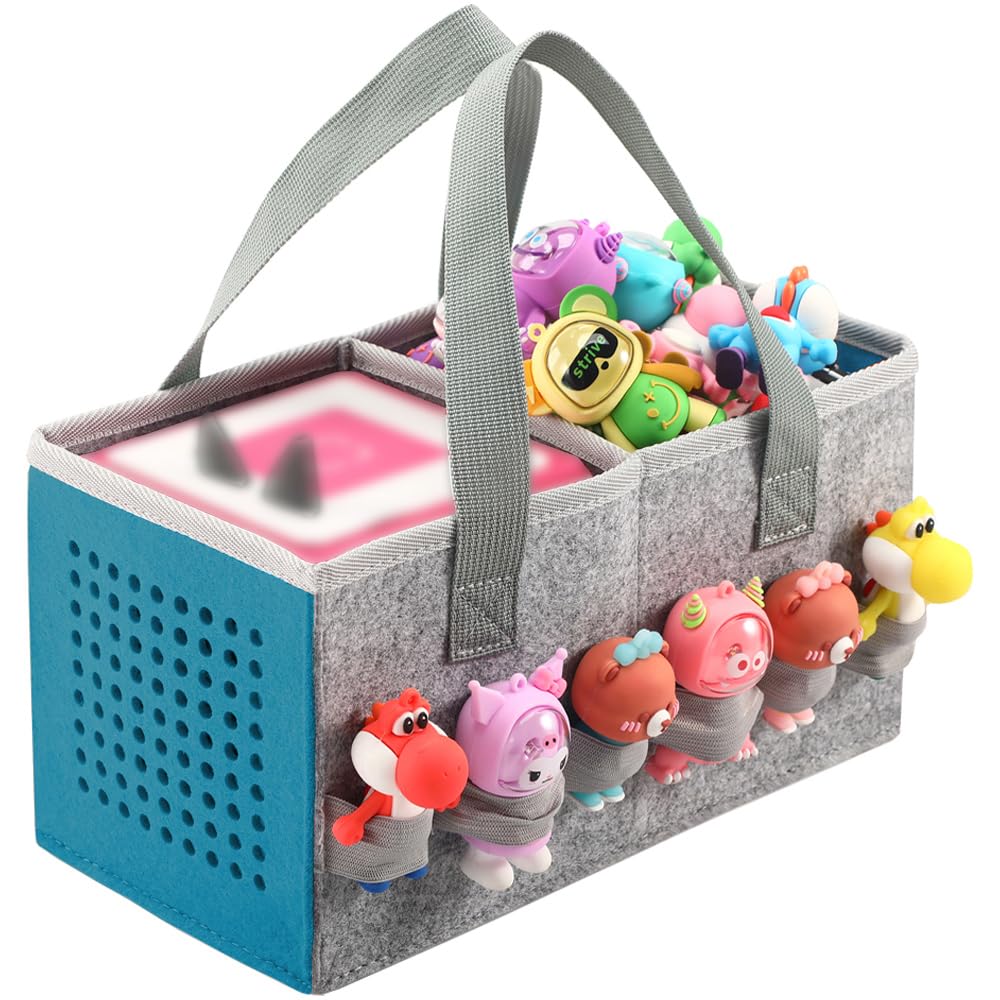 Seracle Carrying Case Travel Felt Bag Compatible With Toniebox Starter Set And Tonies Figurine (Gray+Blue)