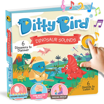 Ditty Bird Dinosaur Book For Toddlers | Realistic Dino Sound Book | Interactive T-Rex Board Books For Toddlers 1-3 | Sensory, Mu