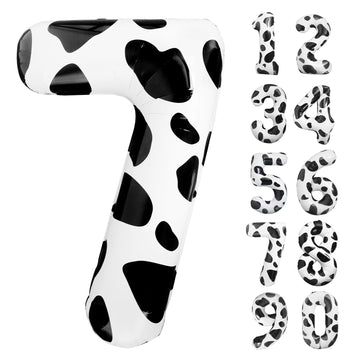 Lebery Cow Print Number Balloon 40 Inch Cow Print Number 7 Balloon Cowgirl Theme Number Balloon For 7Th Birthday Party Cow Balloons Black White Number 7 Foil Balloon For Farm Barn Animal Decor