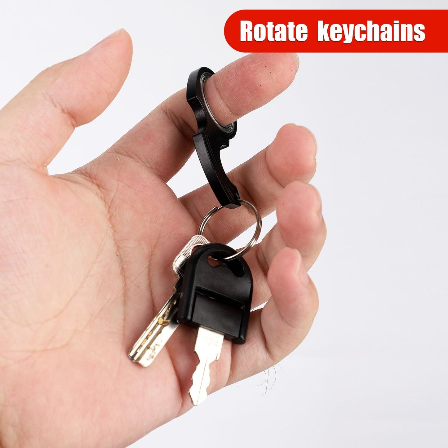2Pcs Key Chain Spinner Toys 0.67' Inner Diameter With 2Pcs Key Rings, Finger Fidget Keychain Key Ring Spinner Toy Gifts For Kids Adults Finger Exercising Anxiety Relief (Black, Red)