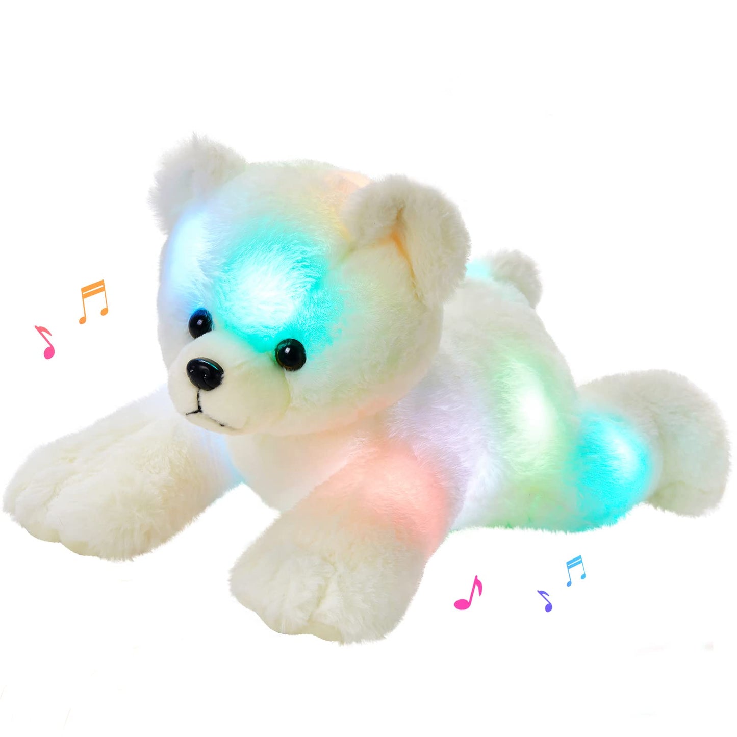 Glow Guards 14'' Musical Light Up Polar Bear Stuffed Animal Led Singing Soft Plush Toy With Rainbow Lullaby Night Lights Glow In The Dark Birthday Children'S Day For Toddler Kids