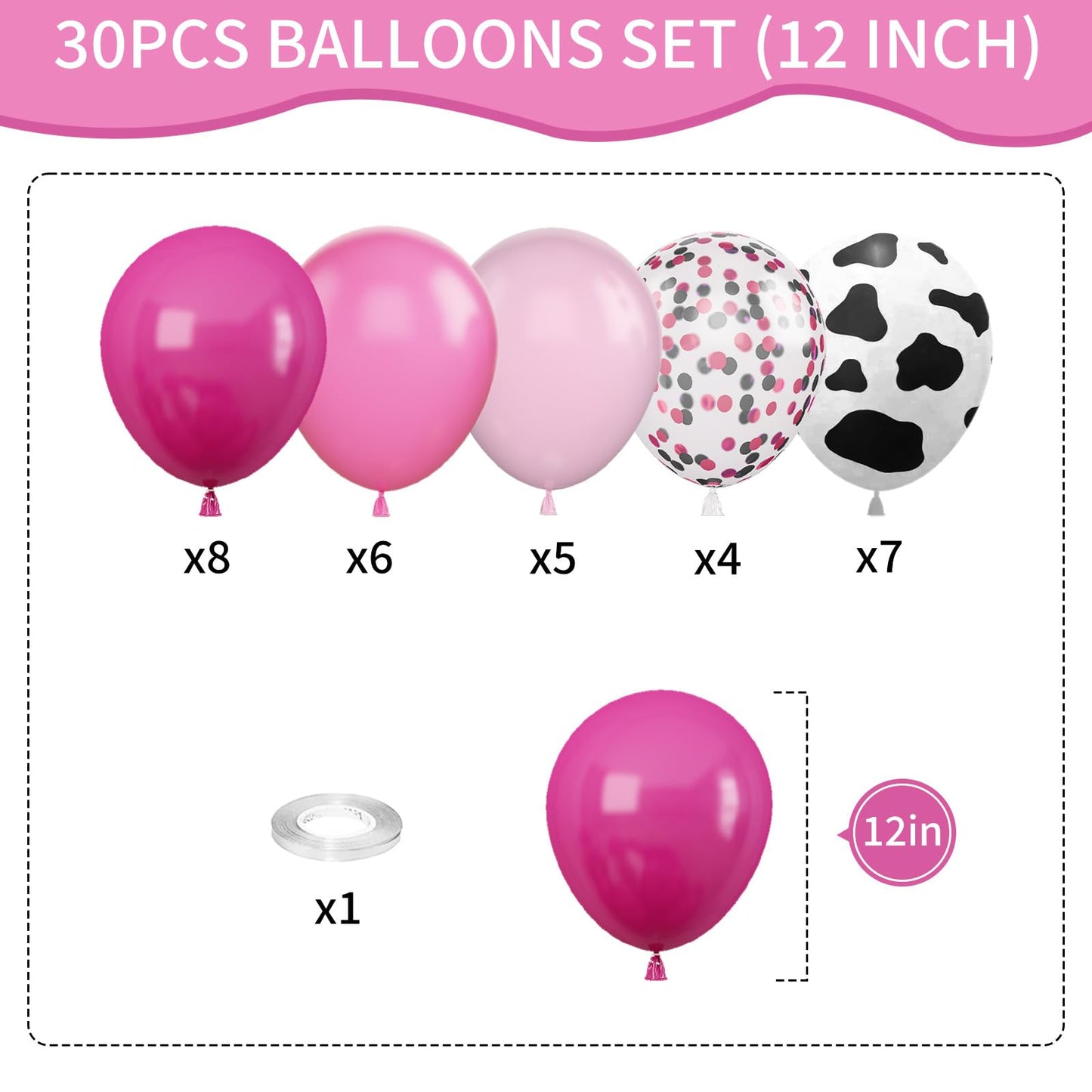 Cow Balloons, 12 Inch Pink Cow Print Balloon Hot Pink Pastel Pink Confetti Pink Helium Latex Balloons For Birthday, Girls, Cow P