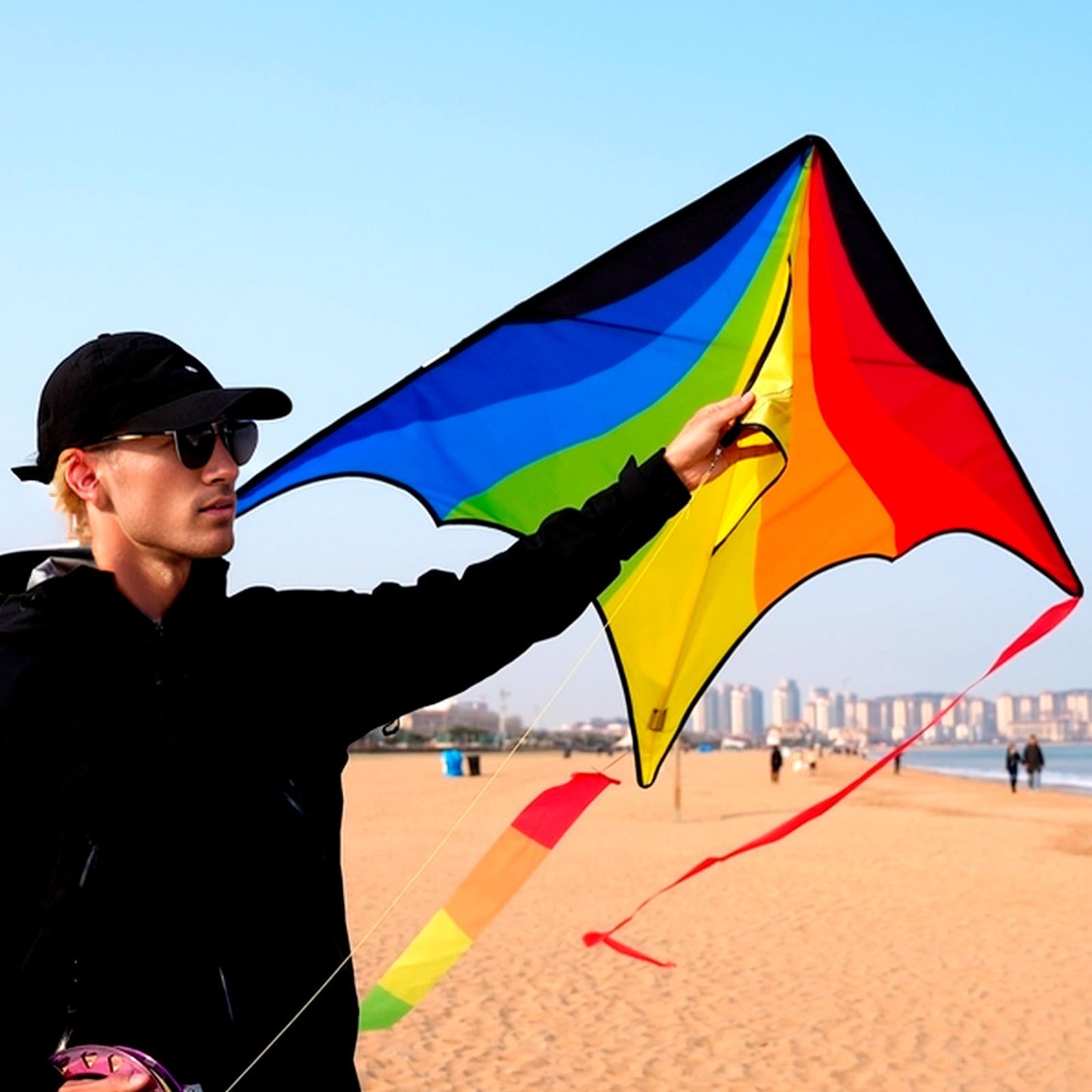 Doinfly Delta Kite For Kids & Adults, Extremely Easy To Fly Kite, Single Line Beach Kite With Winder For Family Outdoor Games &