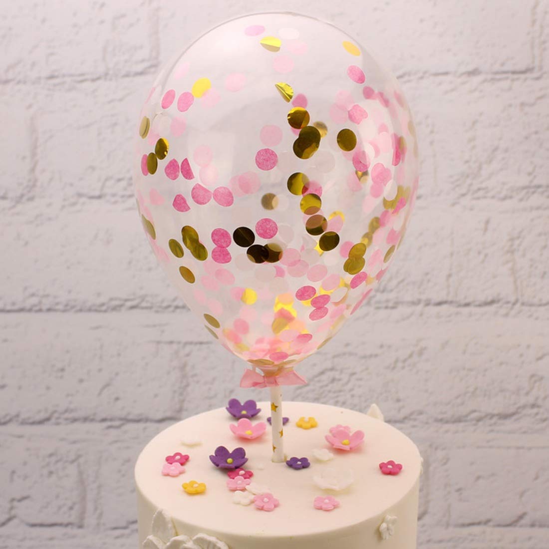 Hot Life 5 Inches Confetti Balloon Cake And Cupcake Topper (Pack Of 3, Multicolour)