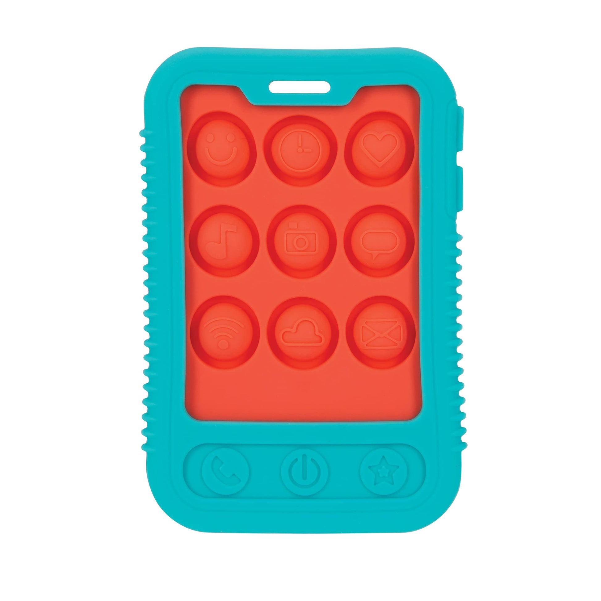 Nuby Baby Teething Toy - Bpa Free - 3+ Months - Giggle Bytes Sensory Popper Cellphone - Aqua