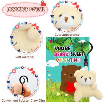 Lukbera 28Packs Valentines Day Greeting Cards With Stuffed Animals Keychains, Small Plush Animals Toys Bulk For Kids Valentines
