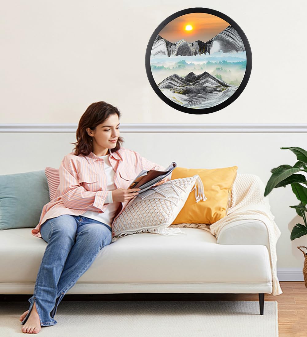 Oneshow 3D Moving Sand Art Wall Art Deep Sea Sandscape Wall Hanging 360 Rotation Circular Sand Art Liquid Motion Decor Relaxing
