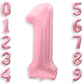 40 Inch Pink Number 1 Balloons, Large 1 Balloon Number Pink Foil Number Balloons, Light Pink 1st Mylar Birthday Balloons for Gir