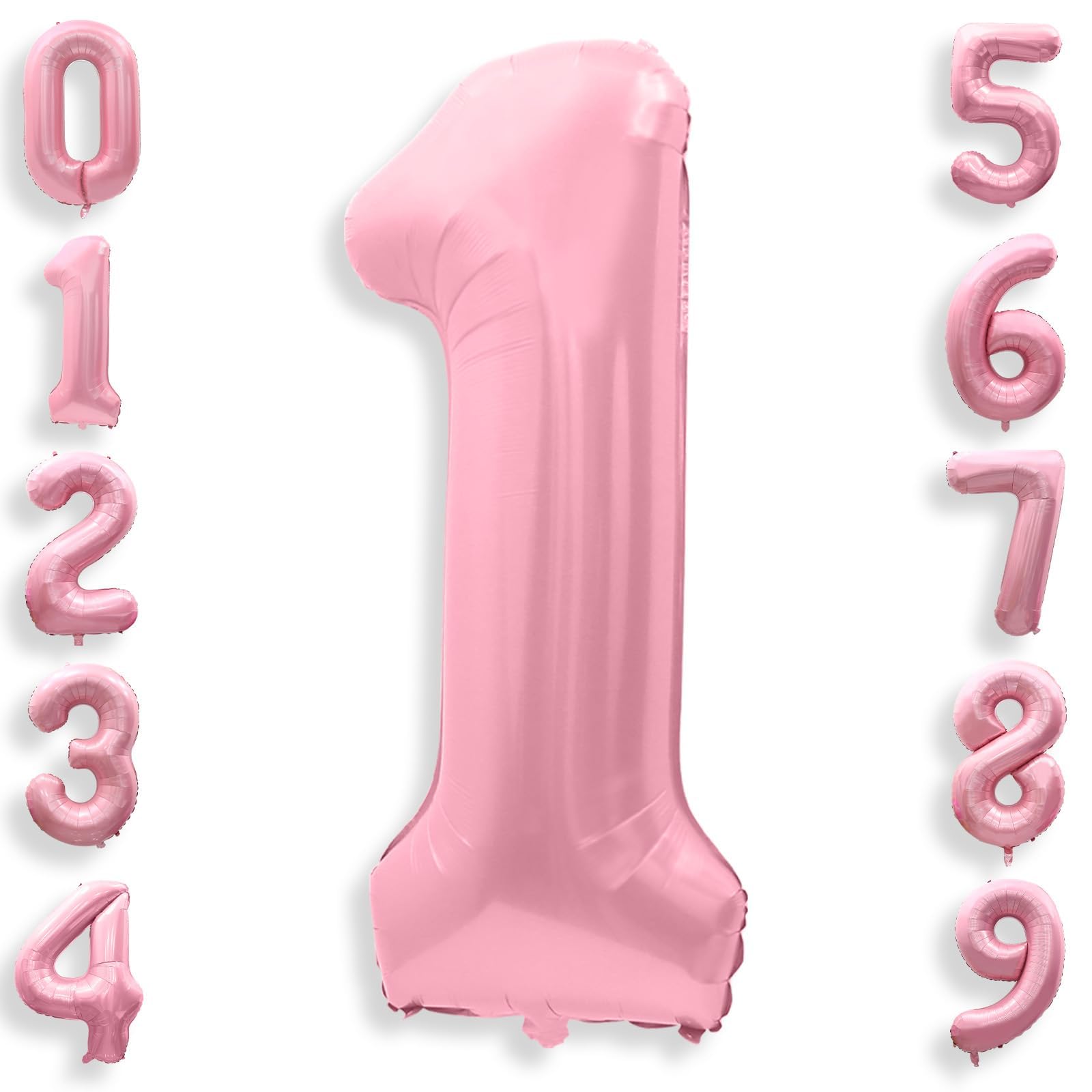 40 Inch Pink Number 1 Balloons, Large 1 Balloon Number Pink Foil Number Balloons, Light Pink 1st Mylar Birthday Balloons for Gir
