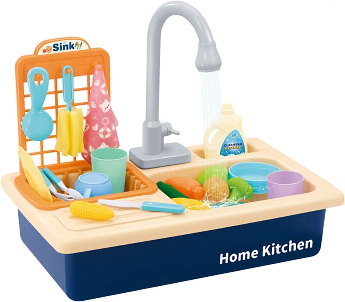 The Magical Wand Play Sink with Running Water, Kids Play Kitchen Toy Sink Electronic Dishwasher, Pretend Role Play Kitchen Toys 