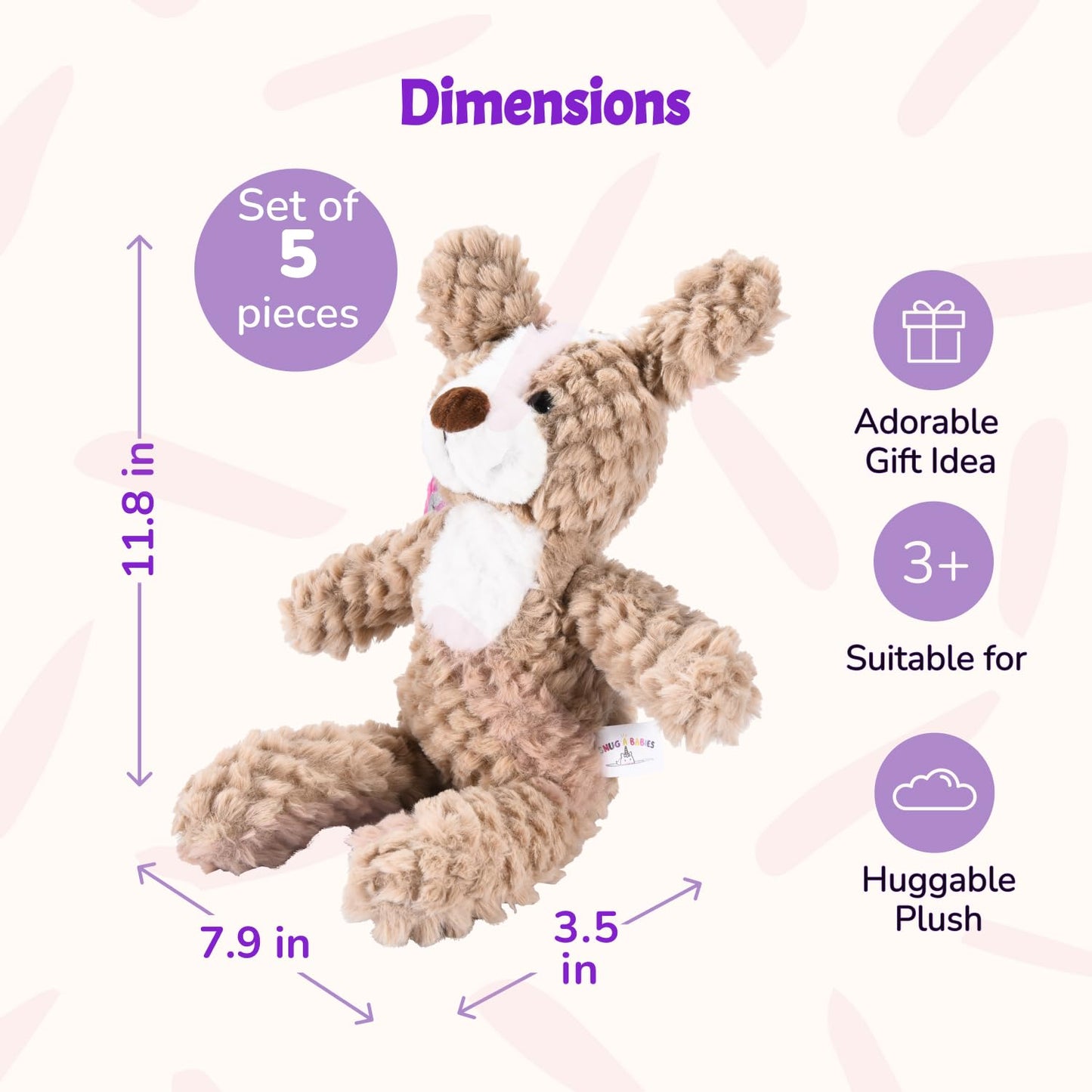 Snug A Babies 5 Set Animals And Teddy Bears - Plush Toys Bulk - Stuffed Animals For Kids - Baby Shower Small Bear Animal Assortm