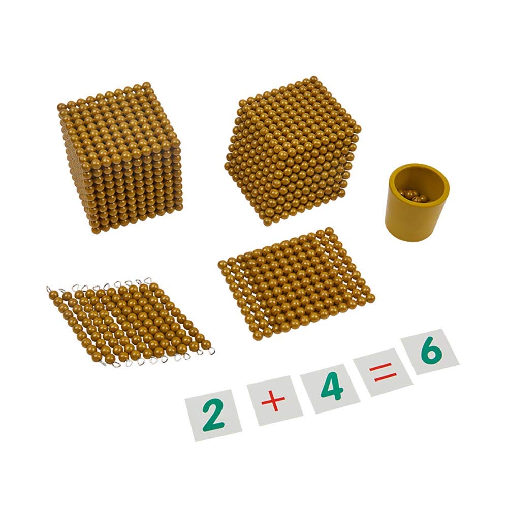 Kghios Montessori Math Beads Toys Materials For Toddlers Golden Beads And Cards Materials Bank Game Thousand Cube Decimal System Mathematics Teaching Materials Baby Preschool Education Toys