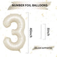 40 Inch Cream Number 3 Balloon, Beige Large 3Rd Birthday Balloons, Digital 3 Cream White Giant 3 Foil Balloon Helium For Boys Gi