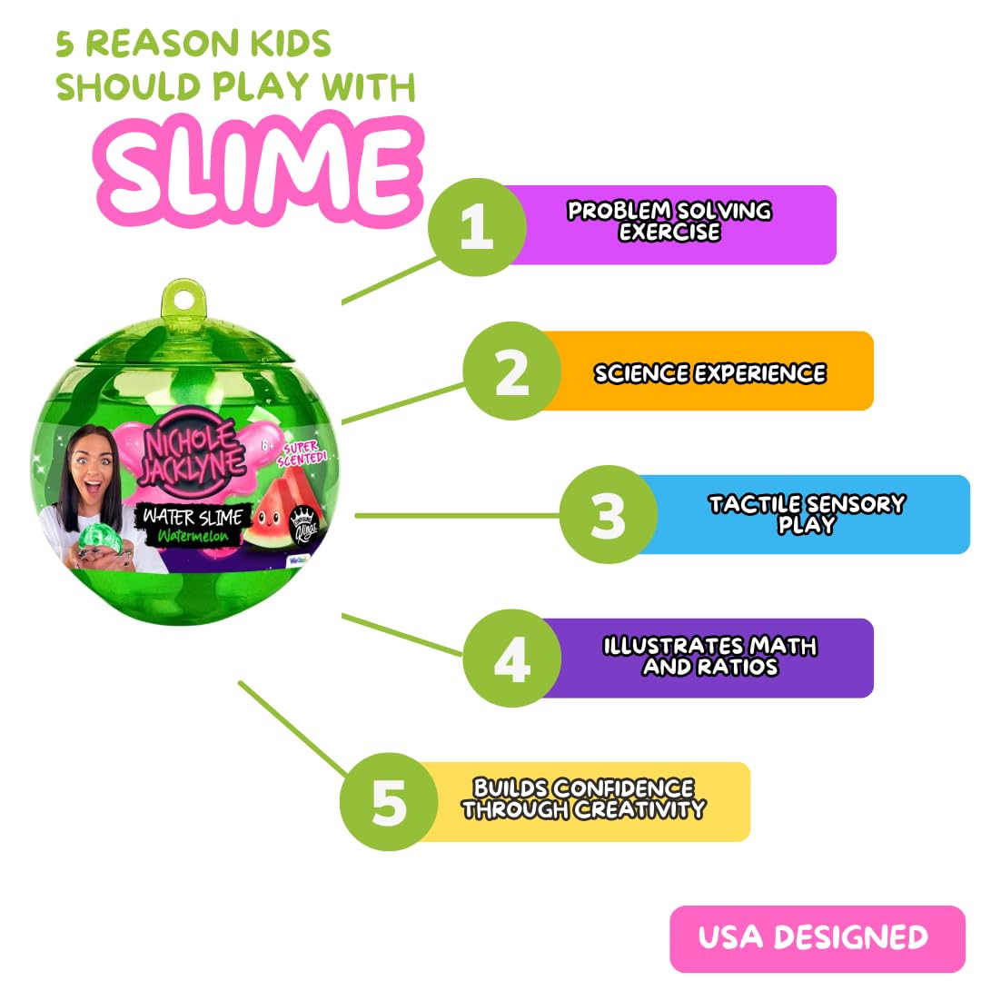Nichole Jacklyne Watermelon Scented Water Slime Kids Toy, Non-Sticky Sensory Gift for Boys and Girls, Stress Relief Slime Party