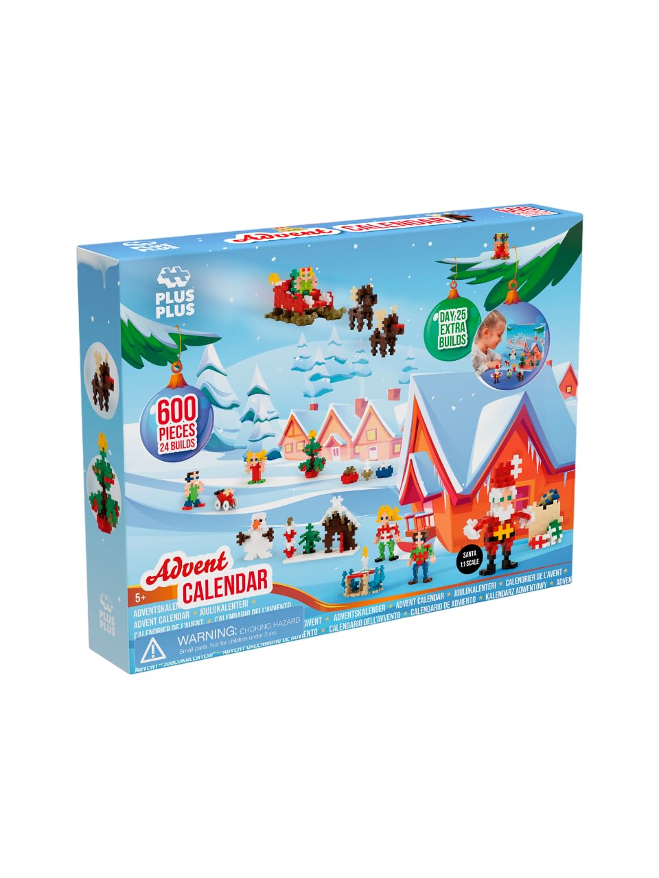 PLUS PLUS Christmas Advent Calendar 2024 - 25 Kids Building Block Toys, 600 Pieces, Fun Holiday Countdown, Multicolored