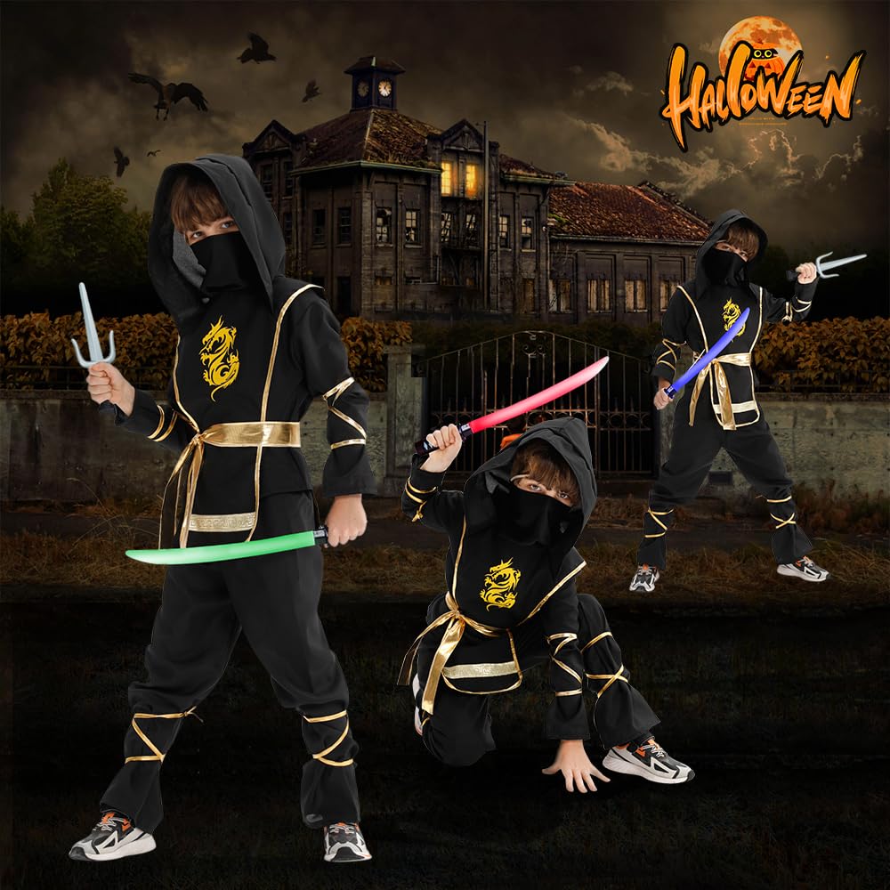 Digi Marker Halloween Ninja Costume For Boys Kids Ninja Dress Up & Pretend Play With Deluxe Ninja Toys
