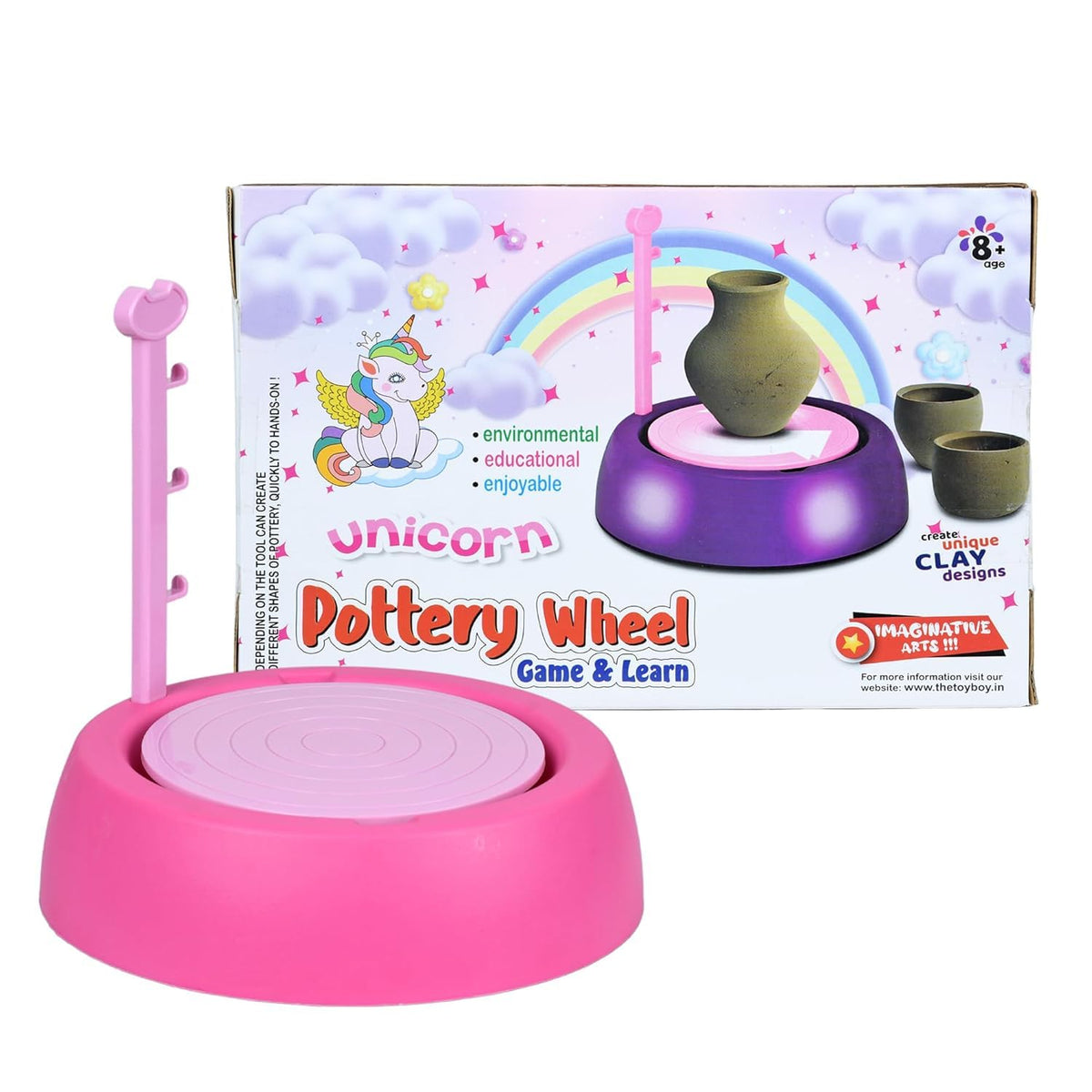 Play Master || Unicorn Pottery Wheel Kit For Kids, Battery Operated Pottery Craft Set With Modeling Clay Sculpting Tools Art Cra