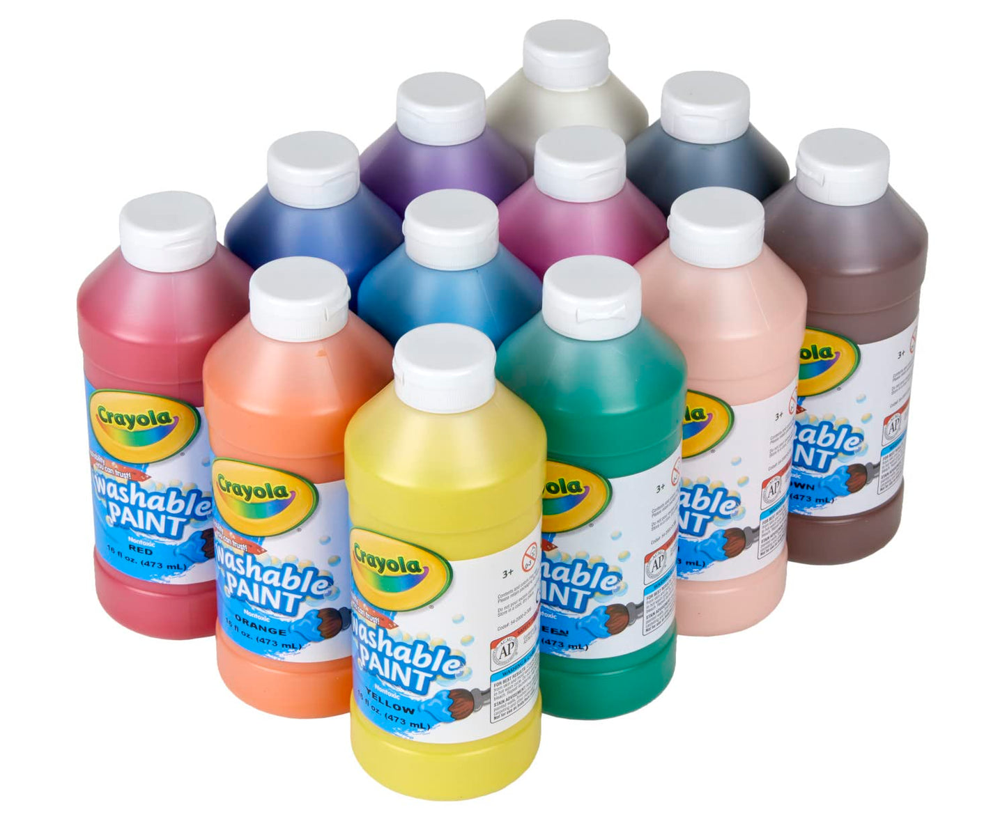 Crayola Washable Paint (12ct), Bulk Paint Set for Kids, Nontoxic Paint, Kids Craft Supplies, Teacher Classroom Must Have, 16 Oz