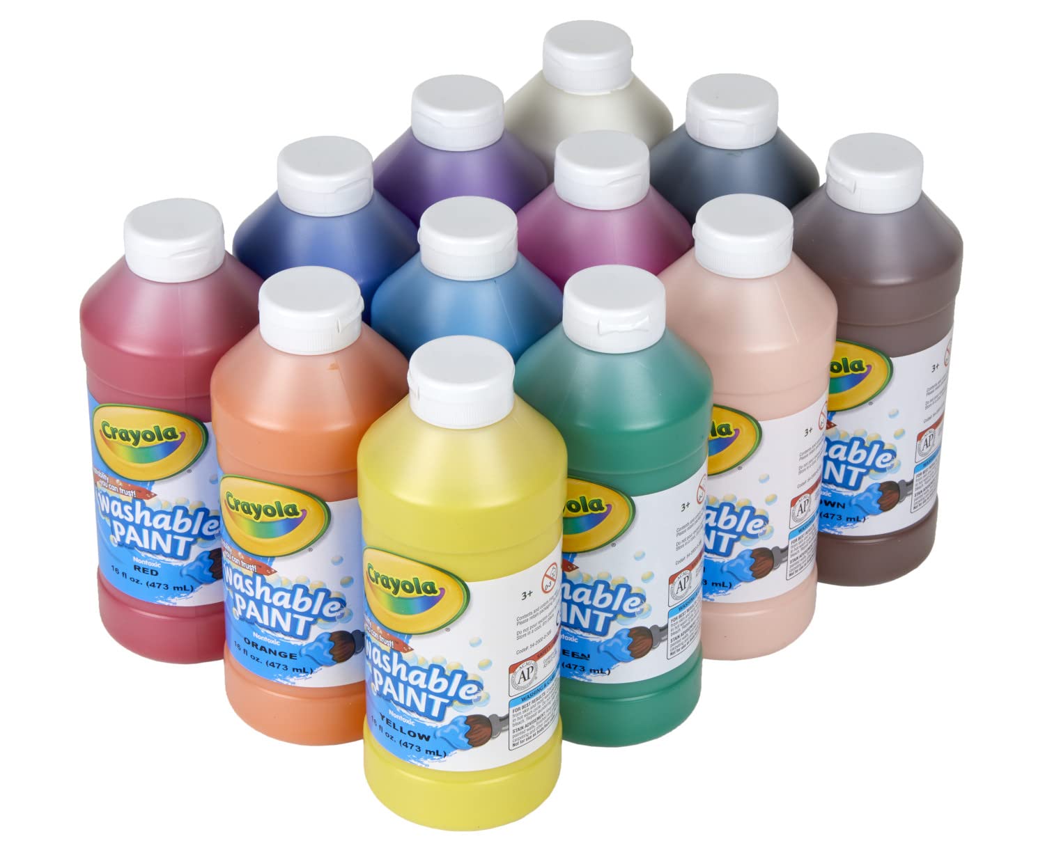Crayola Washable Paint (12ct), Bulk Paint Set for Kids, Nontoxic Paint, Kids Craft Supplies, Teacher Classroom Must Have, 16 Oz