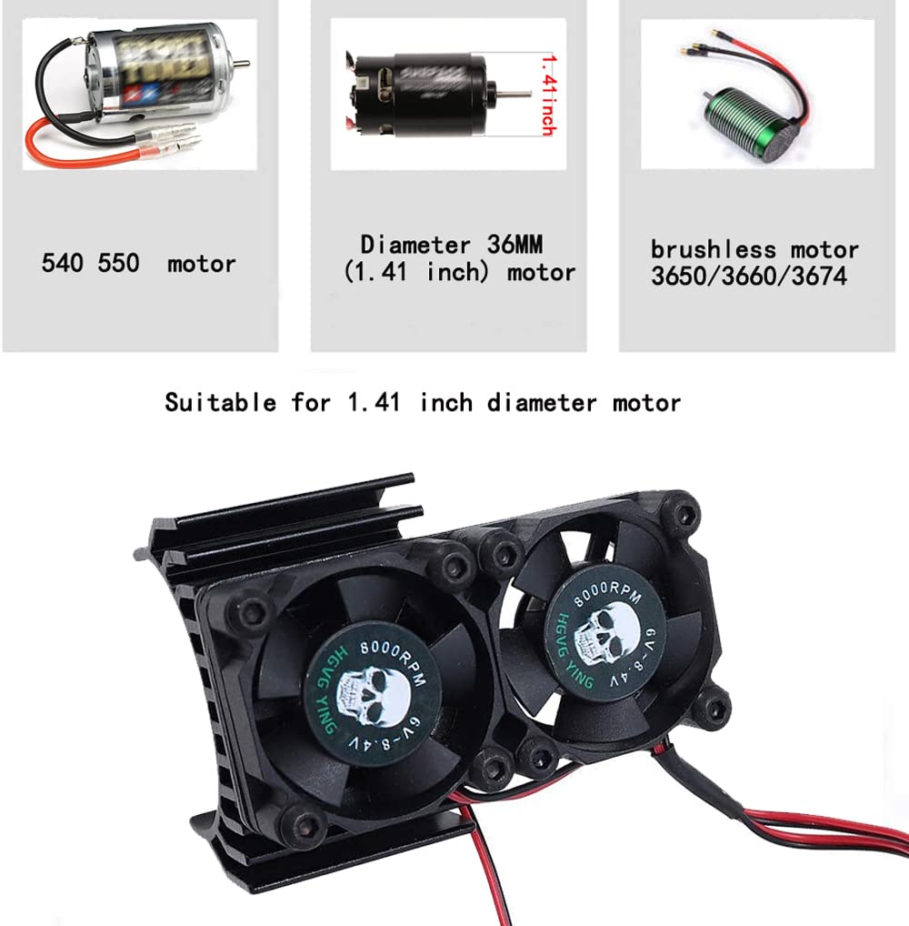 REhobby RC Motor Fan Radiator Aluminum Heat Sink Twin Cooling Fan for 1/10 RC Car 540/550 Track HSP HPI Wltoys Himoto Tamiya (Bl