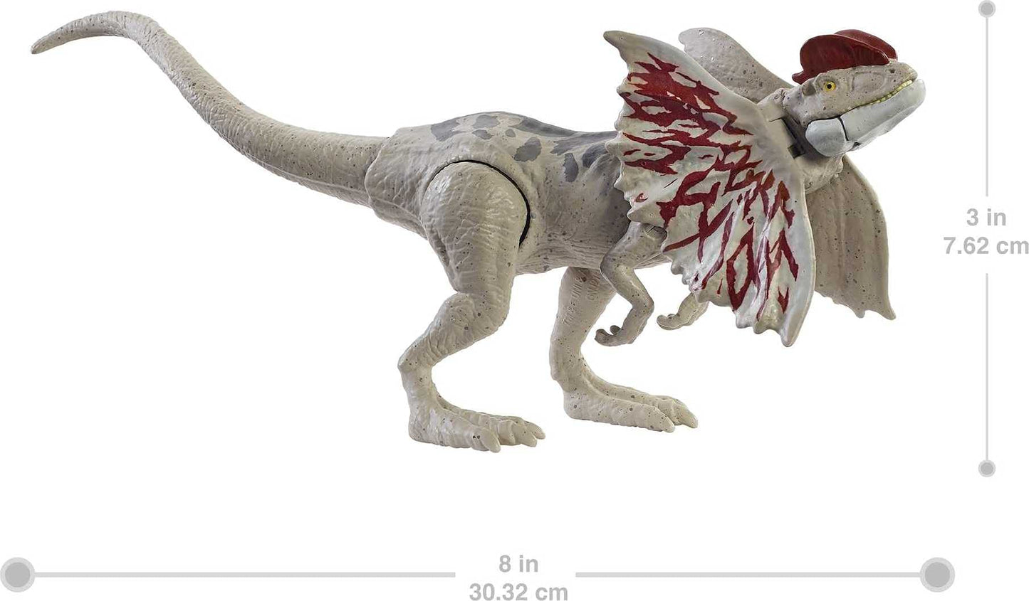 Jurassic World Dilophosaurus Action Figure, 7 Inch, Movable Joints, Realistic Sculpting, Multi-color, Model GWY30, Kids Gift Ages 3+