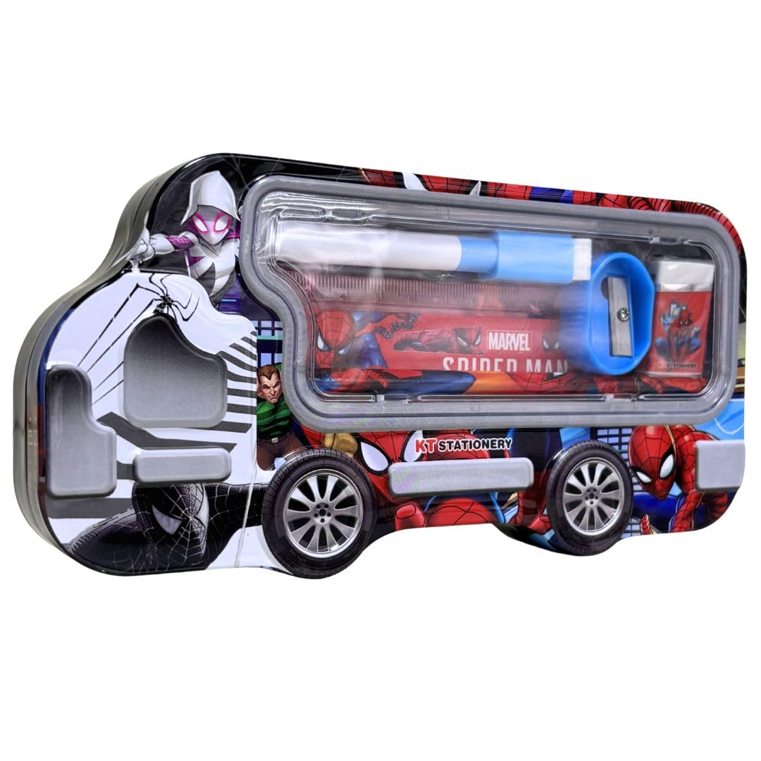 Wonderland Kids BusDesign Pencil Box Stationery Set  Includes Pencil, Sharpener, Eraser, Ruler And 1 Sketchpen 8X4X1.5Inch