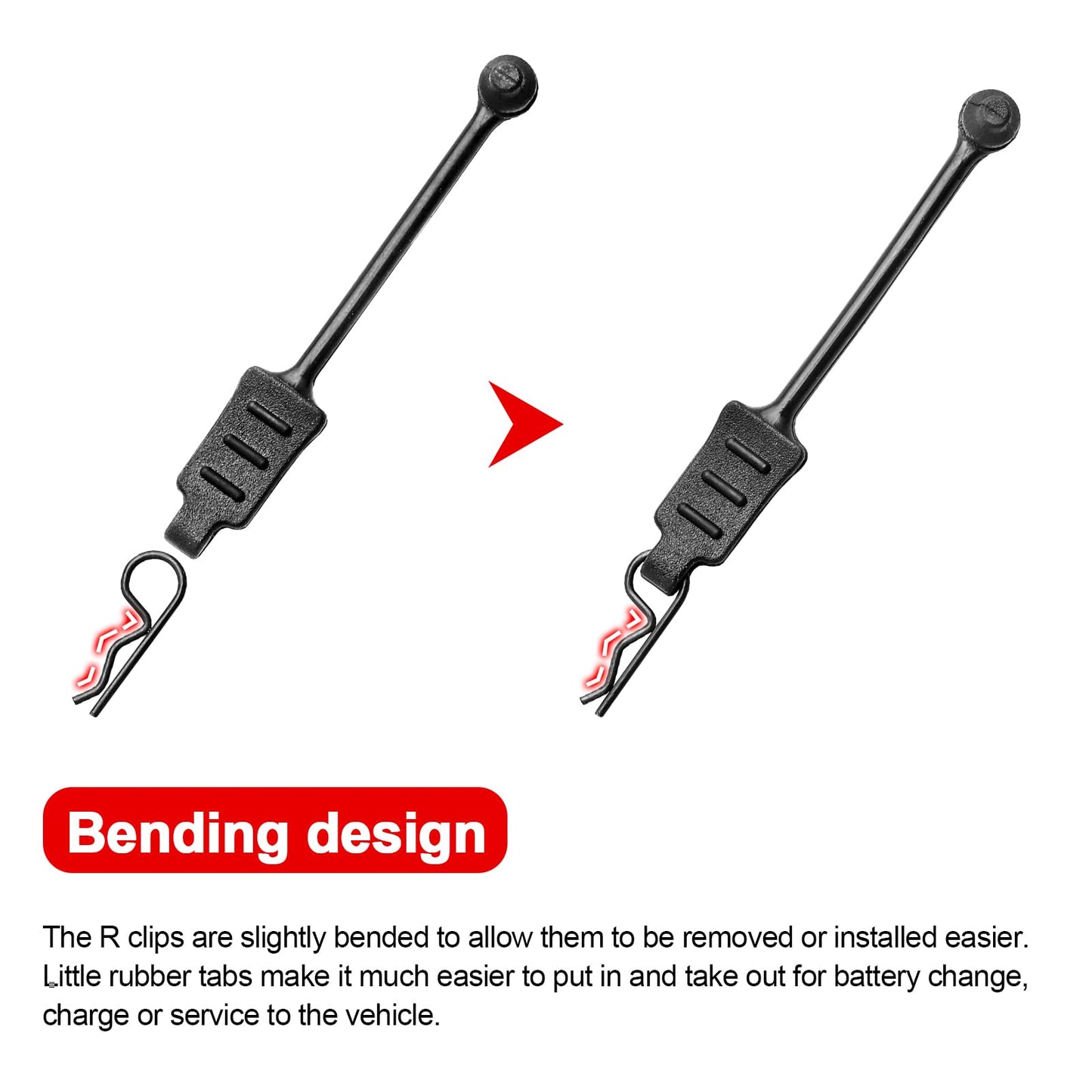 10PCS AllinRC RC Body Clips with Pull Tabs & 2.5mm Body Reamer Universal 1/24 1/28 1/36 Scale RC Clips Upgrades for Axial SCX24