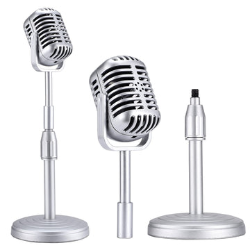 Facmogu Vintage Desktop Microphone Prop Model With Adjustable Stand, Classic Retro Style Microphone Prop Decor For Party Decorat