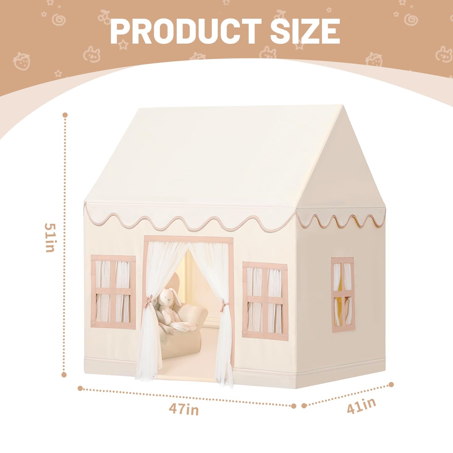 Wilwolfer Play Tent For Kids Indoor - Kids Play Tent Indoor Toddlers Play Tent Large Toddler Tent For Kids Toy House Birthday Gift For Boys & Girls Playroom Decor (Beige Playhouse With Mat)