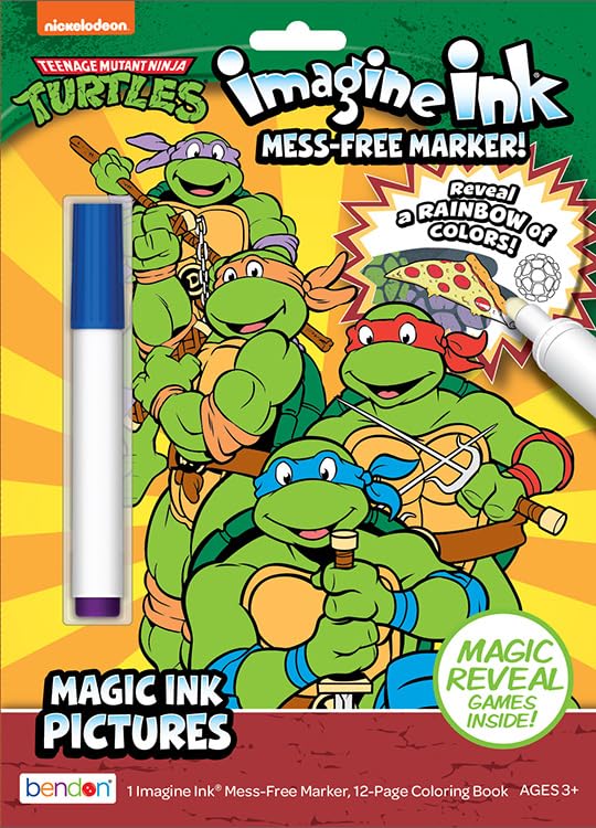 TMNT Imagine Ink | Teenage Mutant Ninja Turtles Imagine Ink | TMNT Coloring Book | Magic Ink Mess Free Marker | 12 Pages
