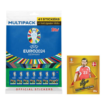 Topps Official Euro 2024 Sticker Collection - Multipack - Contains 41 Euro 2024 Stickers Plus 1 Gold Signature Series Sticker.