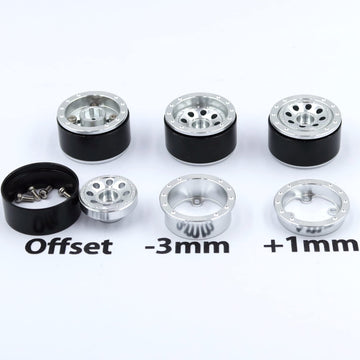 Hobbysoul Adjustable Offset Rc 1.0 Wheels And Tires, 1/24 Tires & Heavy 1.0 Beadlock Wheels Silver For 1:24 Rc Crawler Axial Scx
