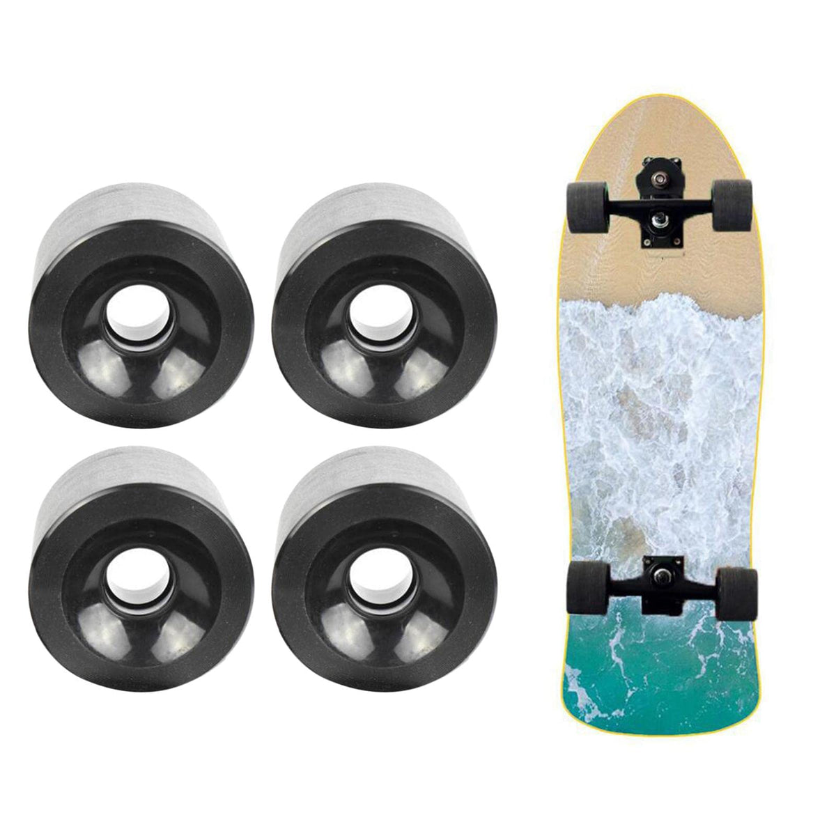 UJEAVETTE 4Pieces Longboard Wheels Set 70X51Mm Skate Board Pu Roller 78A Wheel Black