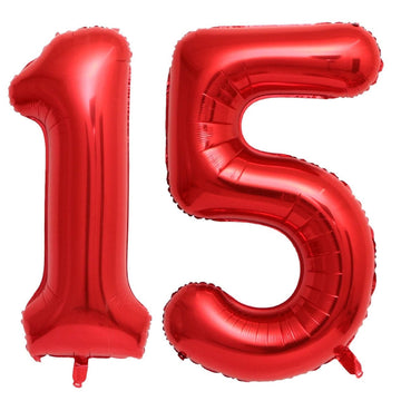 40 Inch Red 15 Number Balloons Giant 15 Or 51 Balloons Red Birthday 15 Balloons 15Th Birthday Anniversary Party Decorations Supp