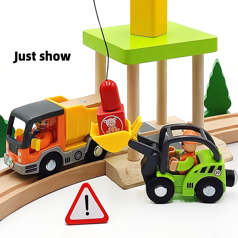 Wooden Train Cars Track Accessories Set Digger And Dump Truck Small Vehicles Magnetic Train Cars Fit For Wooden Train Track Rail