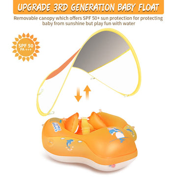 Laycol Baby Swimming Float With Upf50+ Sun Canopy Baby Floats For Pool No Flip Overbaby Pool For Baby Age Of 3-36 Months (Yellow, L)