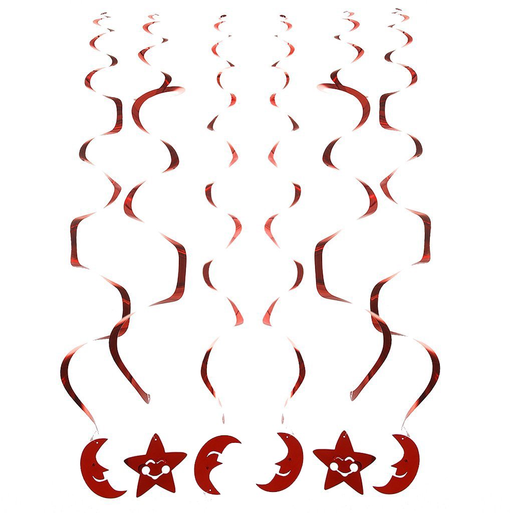 6pc/Pack Red Moon Ceiling Hanging Swirl Decoration Shining Dangling Streamers Banner for Wedding Baby Shower Birthday Party Supp