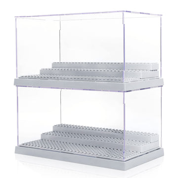 Mlikero 2 Pack Display Case For Minifigures Action Figures Blocks, Clear Dustproof Acrylic Display Box Storage With 3 Movable Steps Gifts For Children,Gray…