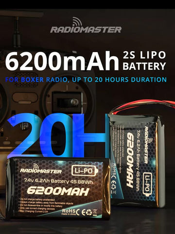 RADIOMASTER SoloGood 7.4V 2S 6200mAh Large Capacity Rechargeable Lipo Battery with XT30 JST-XH Connector Compatible Boxer TX16S