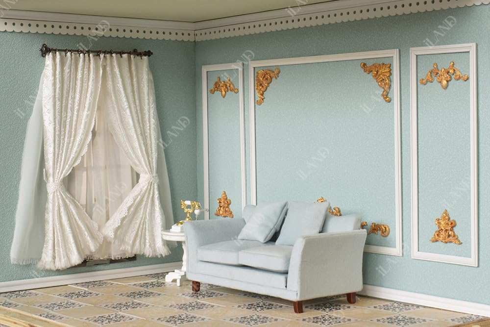 iLAND Miniature Dollhouse Accessories on 1/12 Scale  Dollhouse Decor of Mini Curtain Rods  with Antique Crown Finial (enhanced Bronze)