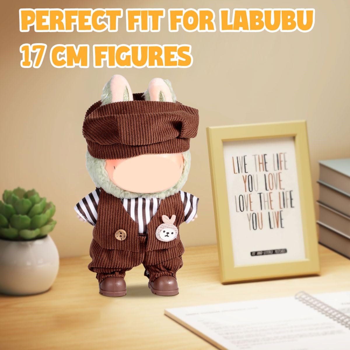 AICase for Labubu Clothes/for Labubu Outfits Clothes Set for 17cm Lububu Doll 3 Piece Set Hat Clothing for LA BUBU  Boys and Girls Stylish Adorable Dolls Clothes Accessories (No Doll)_08