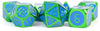 FanRoll by Metallic Dice Games 16mm Metal Polyhedral DND Dice Set: Green w/Blue Enamel, Role Playing Game Dice for Dungeons and